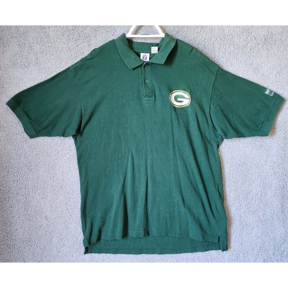 VTG 90s LOGO 7 NFL Green Bay Packers Green Embroidered Polo‎ Shirt Men's Size XL